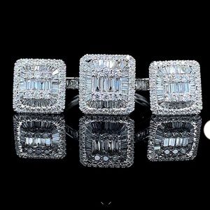 Large Square Natural Diamond jewelry set 14K white pure solid gold